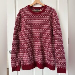 Banana Republic Men’s Crewneck Sweater Red Fair Isle Nordic Knit Wool Size XL